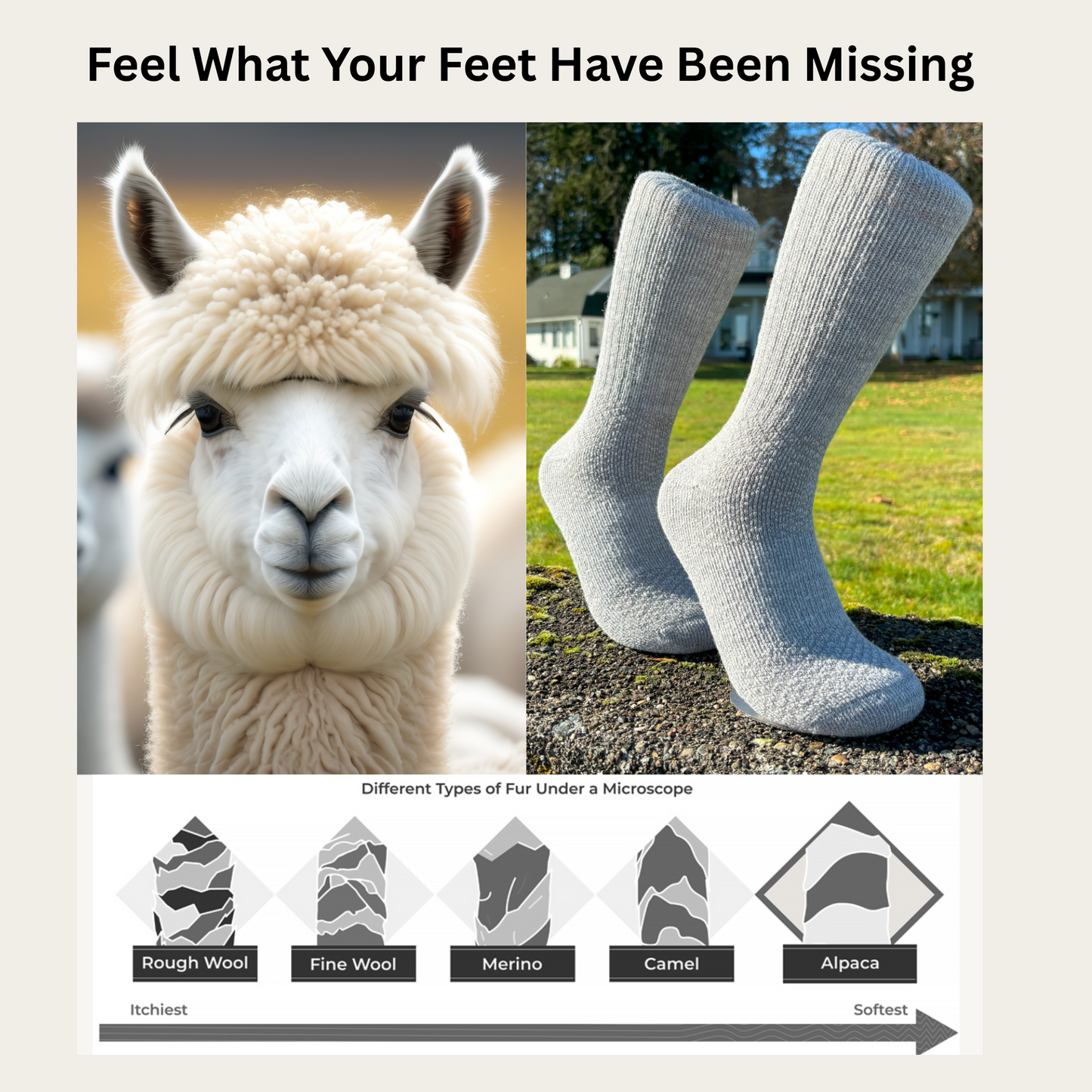 Baby Alpaca Hiking Socks – Light Grey | Ultra-Soft, Breathable, Trail-Ready Comfort